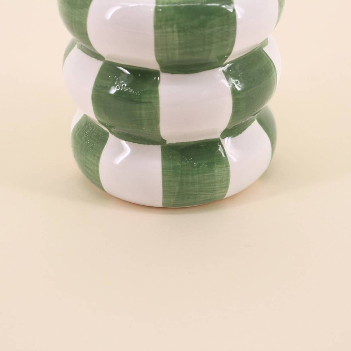 Cache pot en céramique à damiers, H10cm vert, ORNAMI