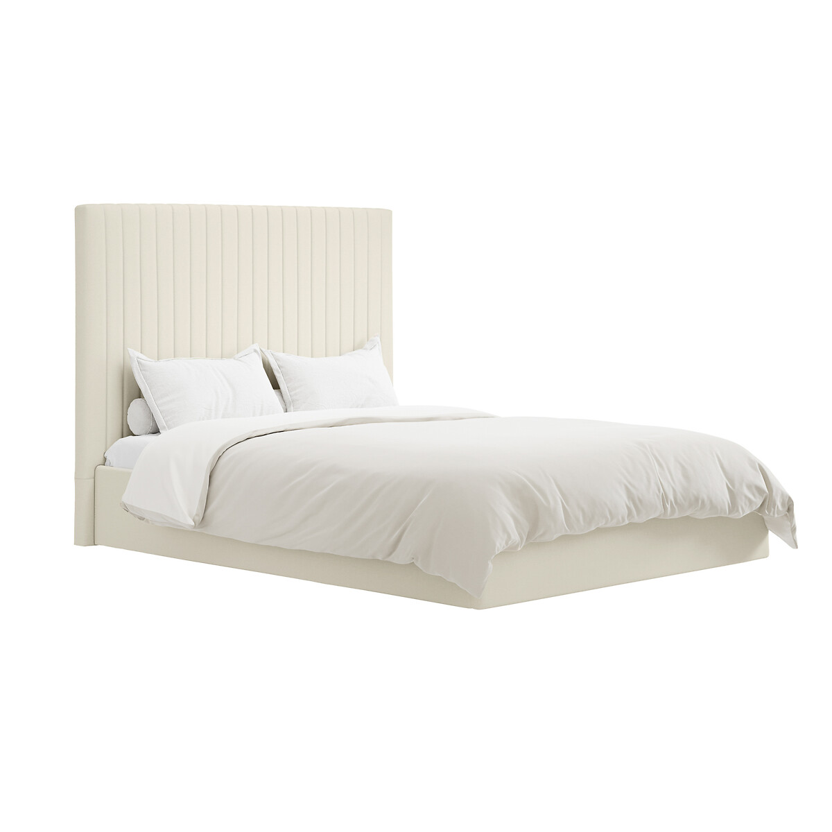 Luciana Soft Woven Ottoman Storage Bed with Tall Fluted Headboard ecru , ÉDITÉ