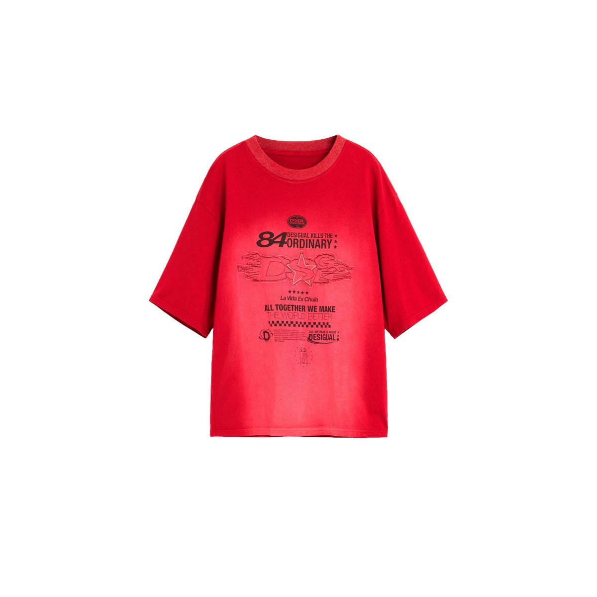 T-shirt imprimé dégradé rouge, DESIGUAL