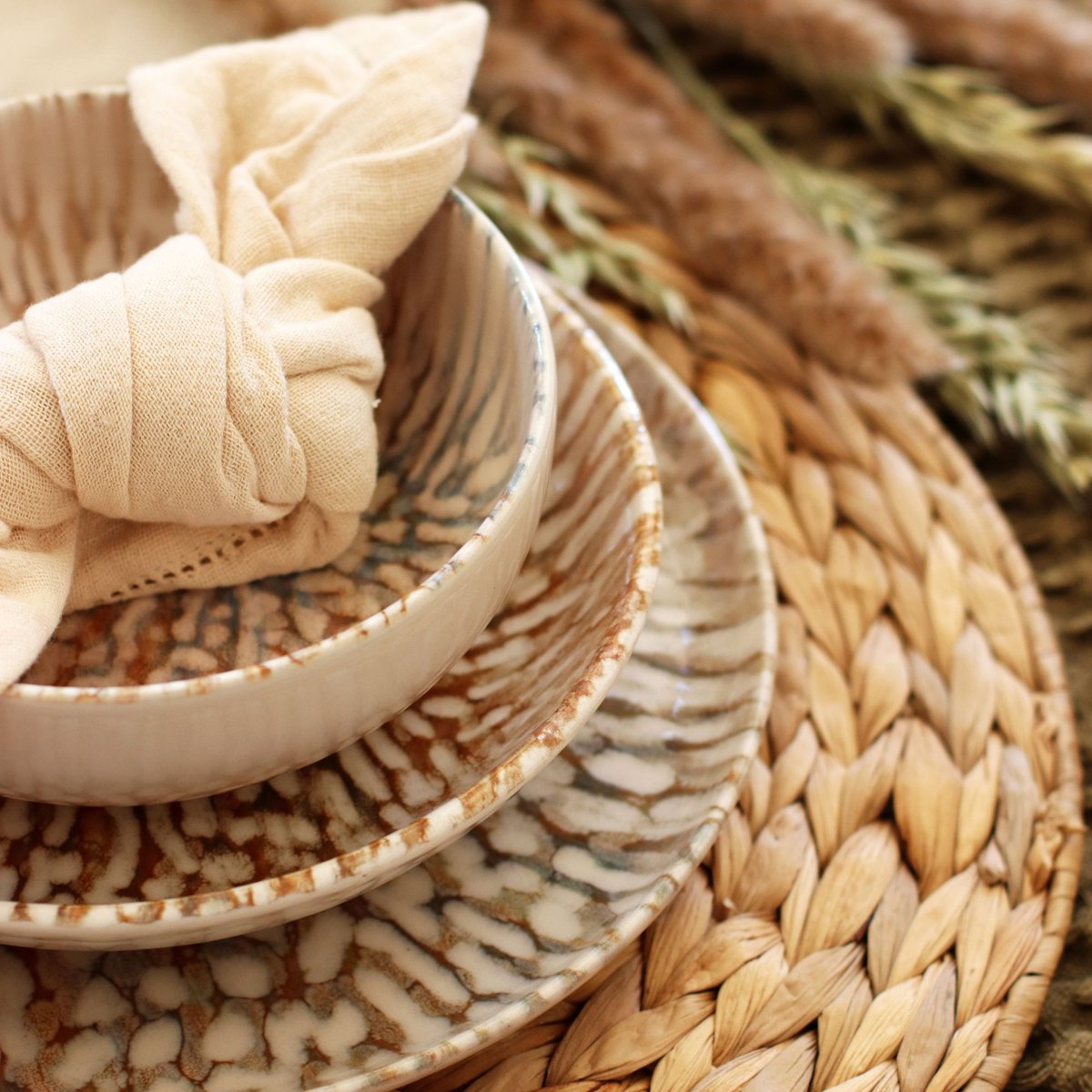 Lot de 6 coupelles 16cm en grès, AMBRE beige et marron, NOVASTYL