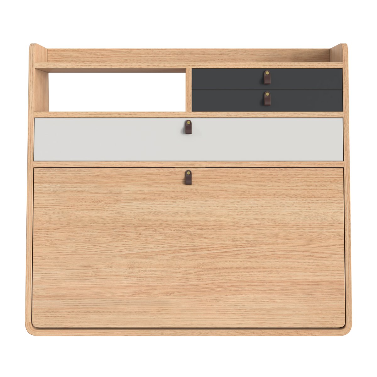 Bureau secrétaire mural en chêne 80 cm, GASTON gris ardoise, HARTO