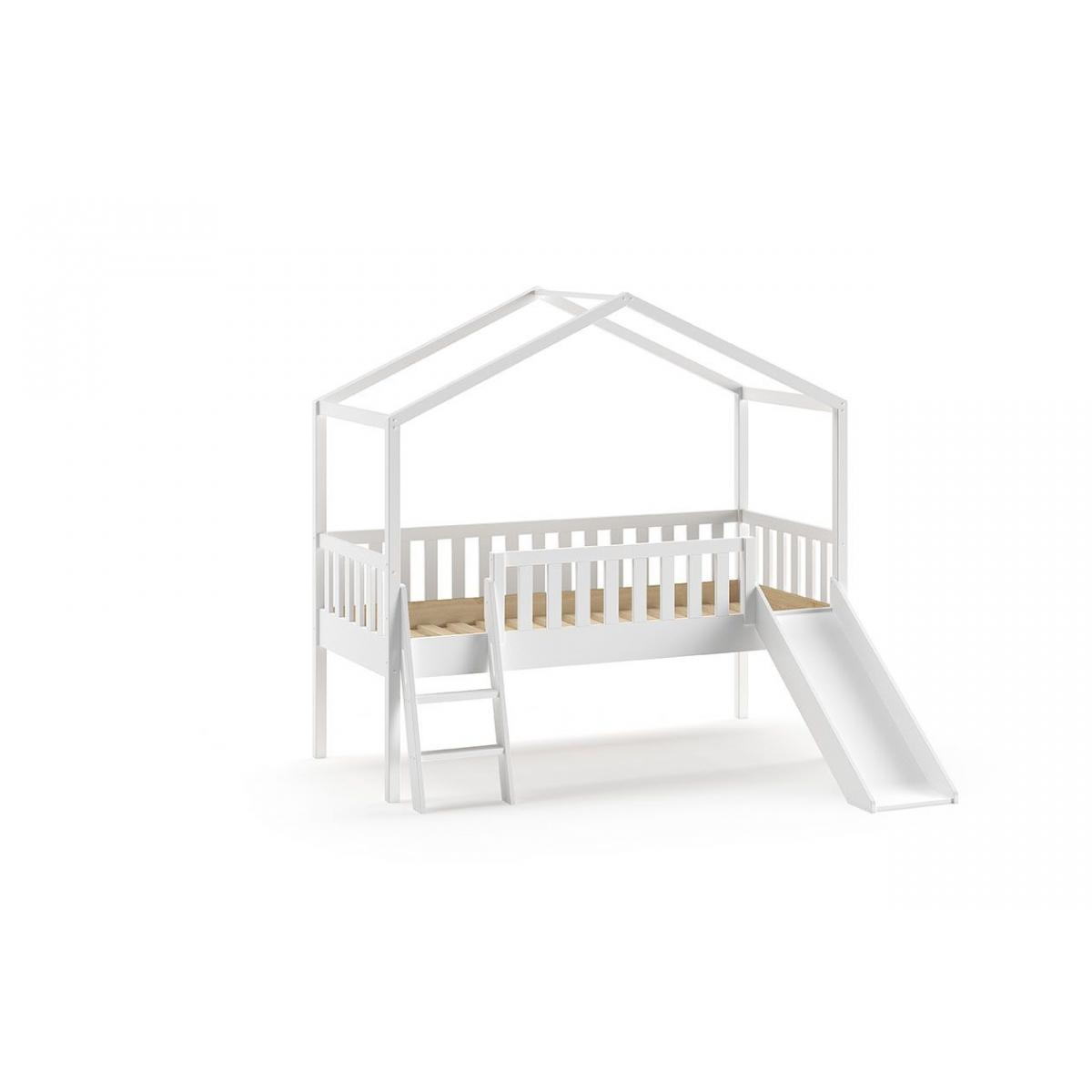 Lit cabane 90x200 DALLAS blanc couleur unique, VIPACK