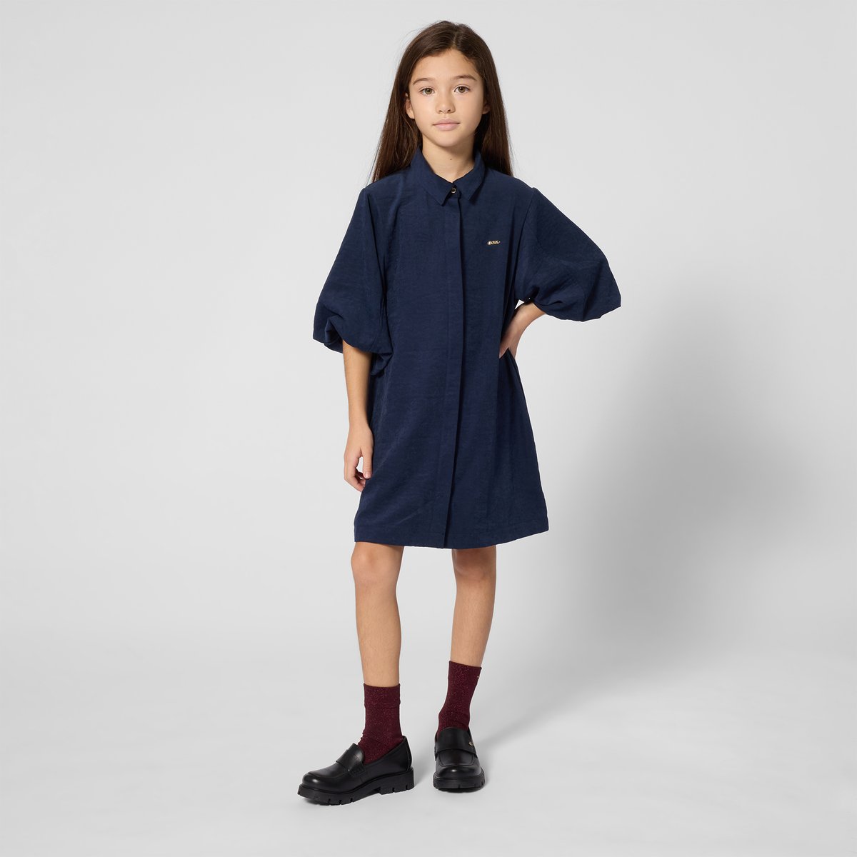 Robe en weavy satin bleu cargo, BOSS KIDSWEAR