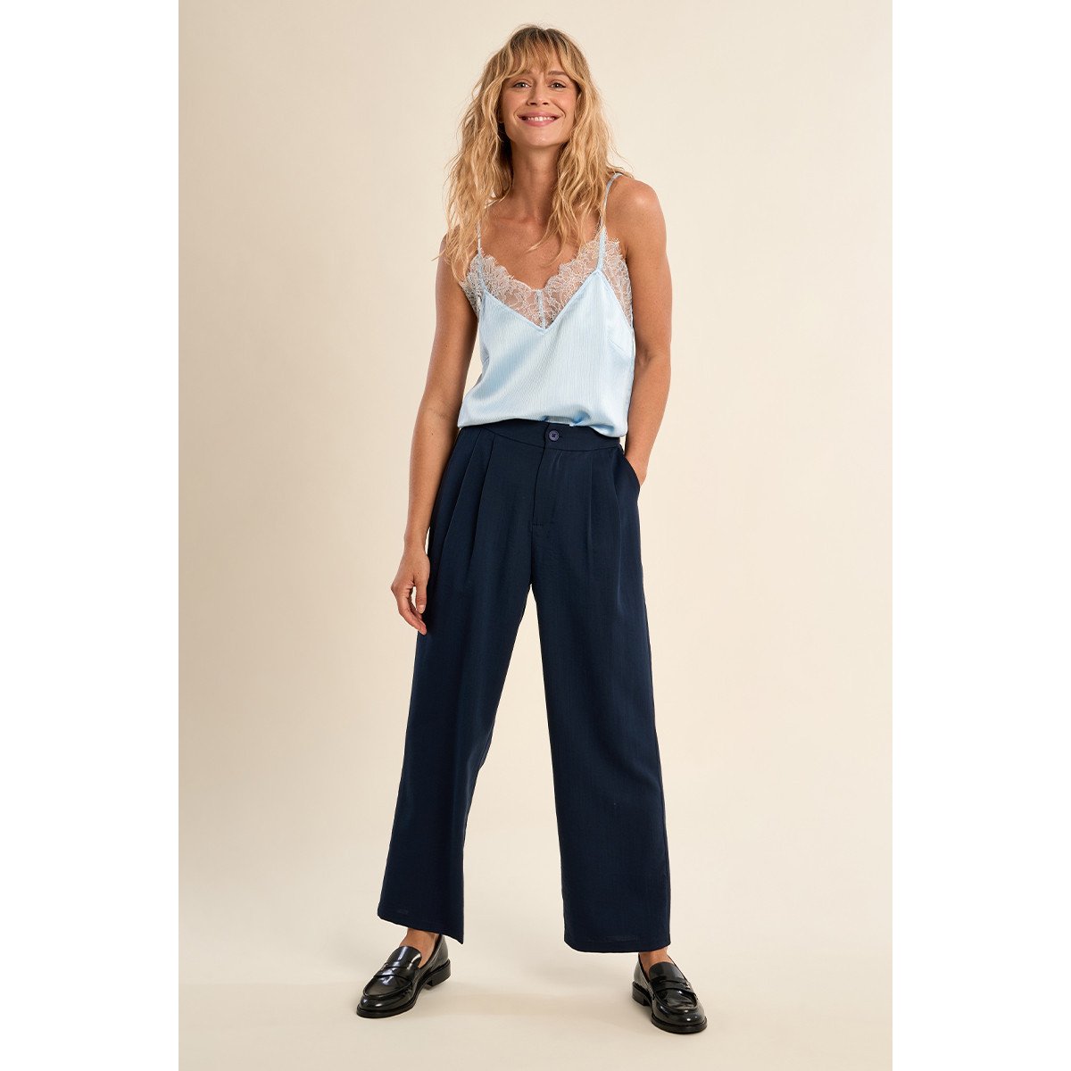 Pantalon droit, taille haute navy blue, MOLLY BRACKEN
