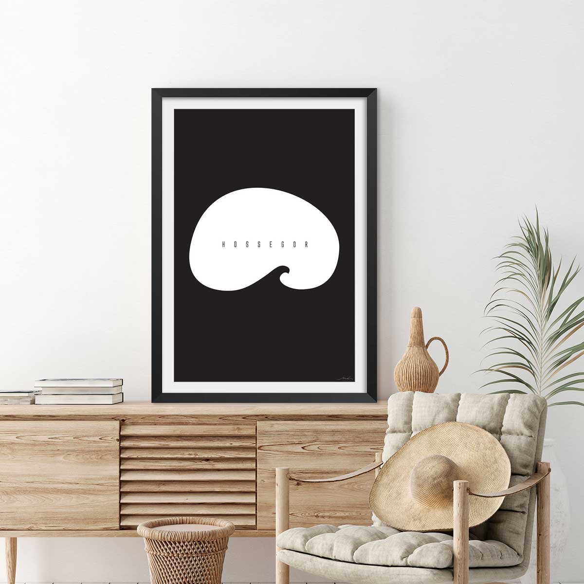 Affiche minimal hossegor affiche + cadre en bois - noir, HEXOA
