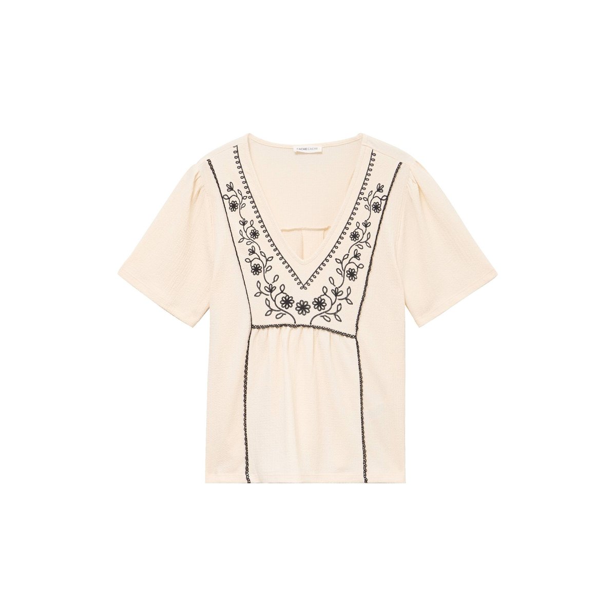 Blouse col v manches courtes ecru, CACHE CACHE