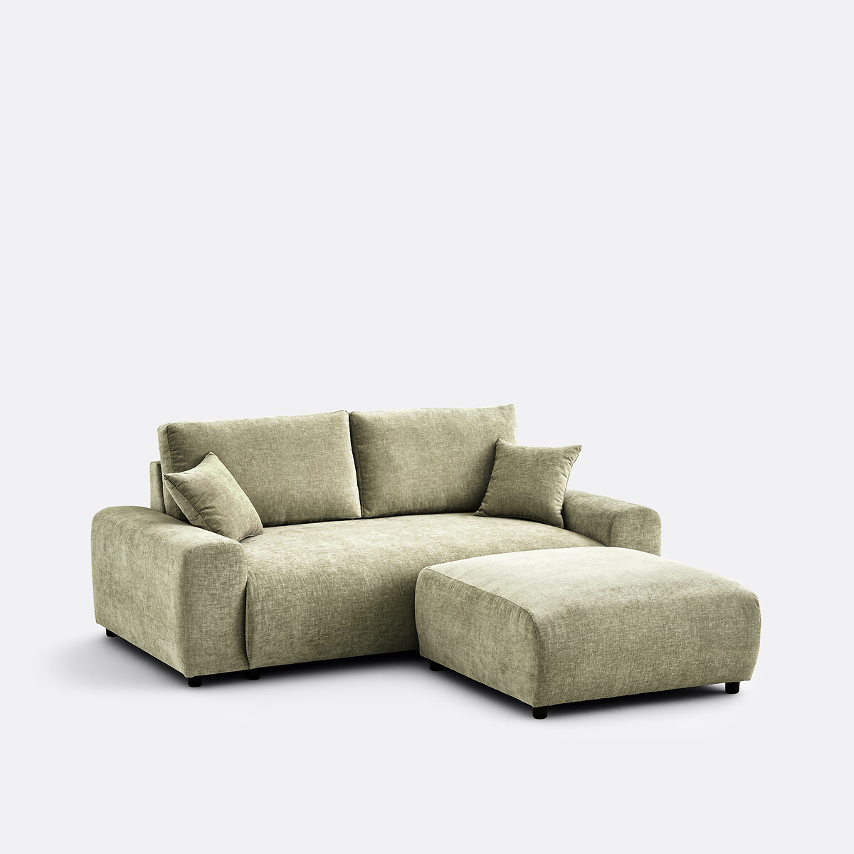 Gevlamde chenille poef, GALENE eucalyptus groen, LA REDOUTE INTERIEURS
