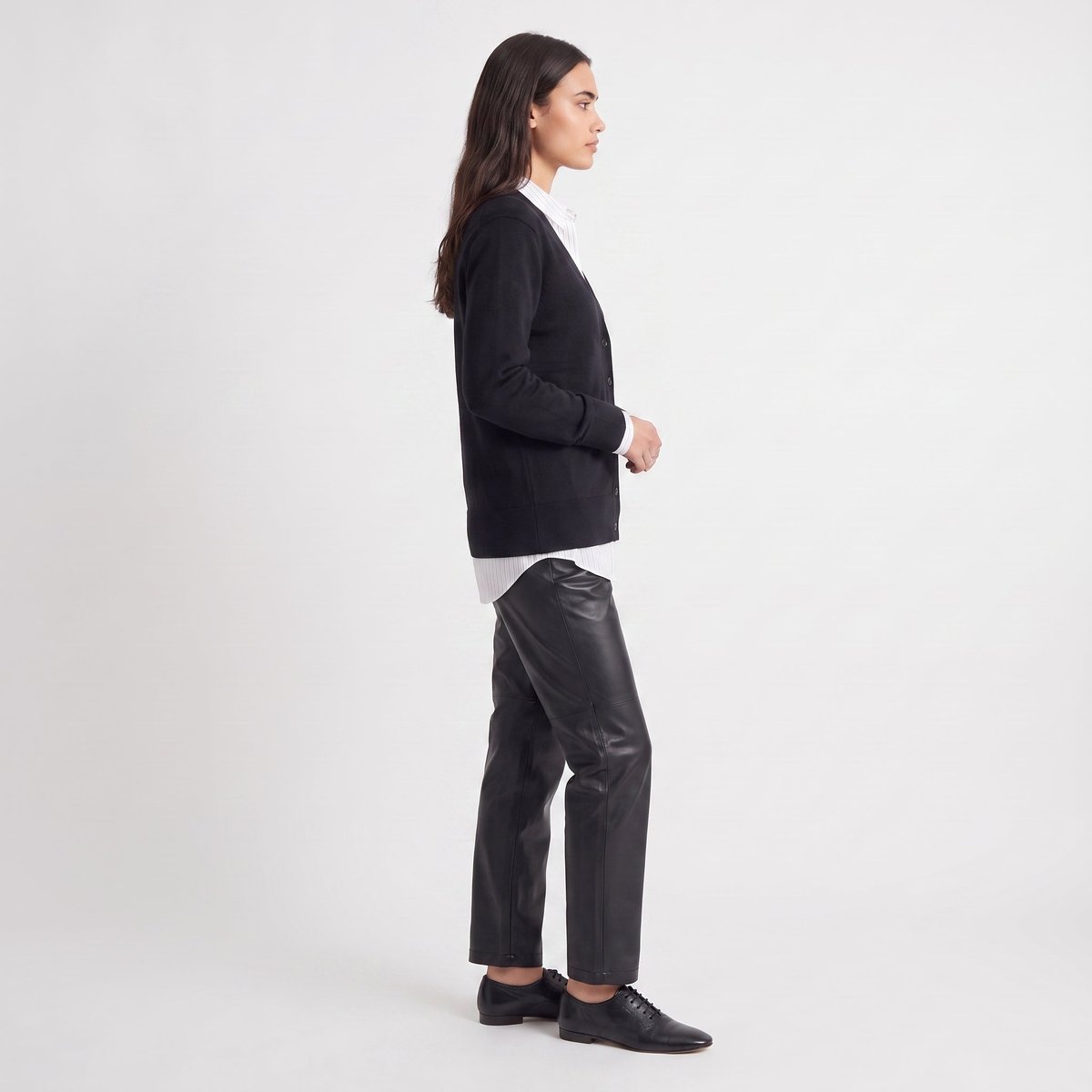 Cardigan femme col en V boutonné manches longues EVINA black, ARTLOVE