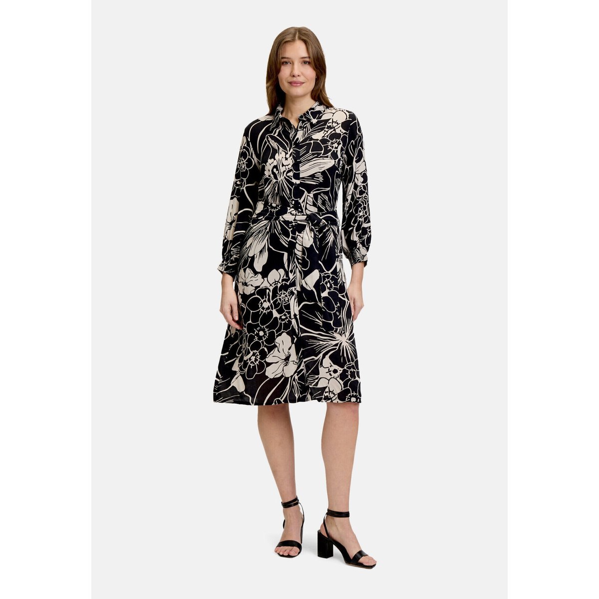 Robe-chemisier à ceinture à nouer noir/beige, BETTY BARCLAY