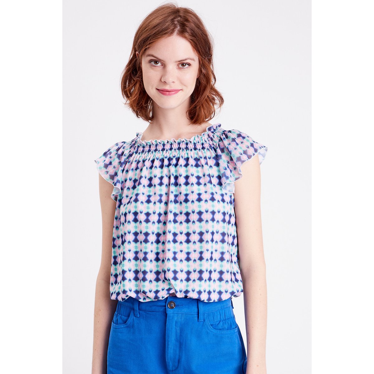 T-shirt manches courtes smocké bleu foncé, CACHE CACHE