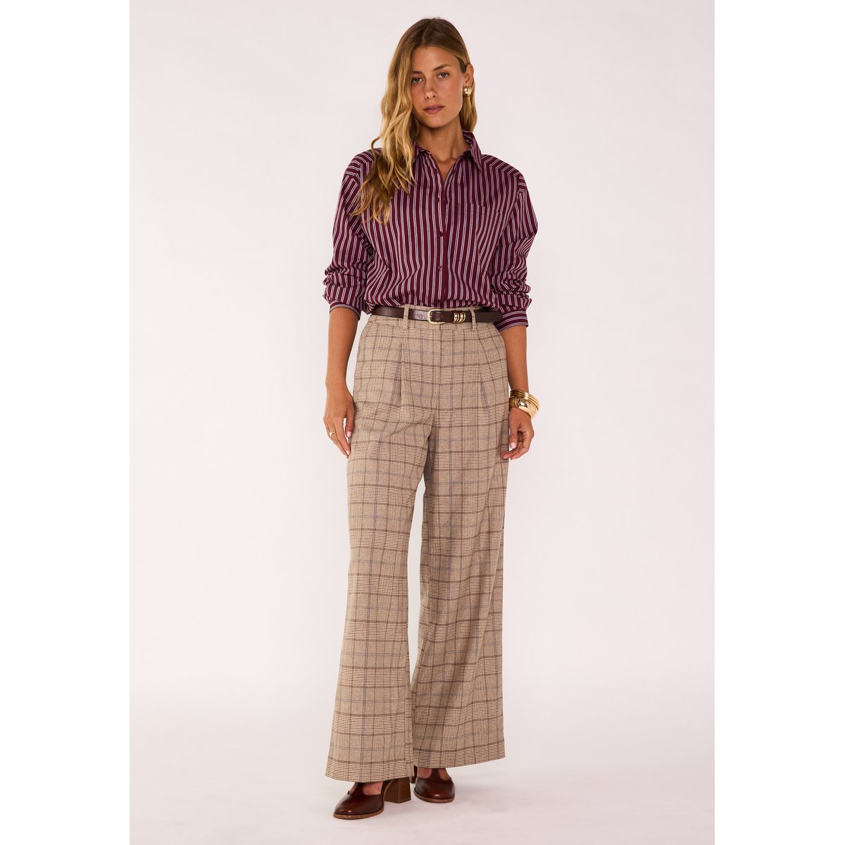 Pantalon Large à carreaux FLAUBERT camel clair, Maison 123