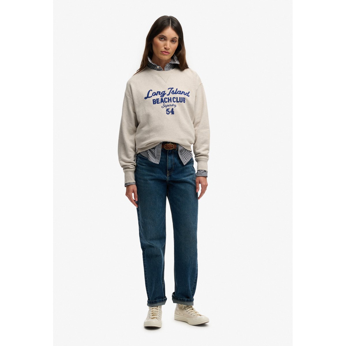 Sweatshirt Beach Club Coupe Droite grège chiné, SUPERDRY