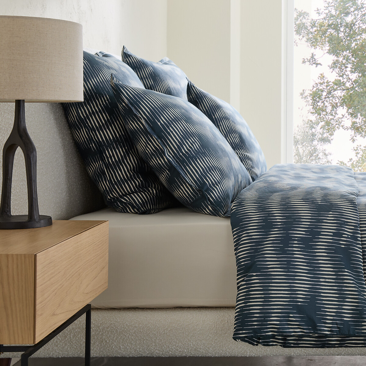 Taie d'oreiller en satin de coton lavé, VITTORE bleu nuit, AM.PM