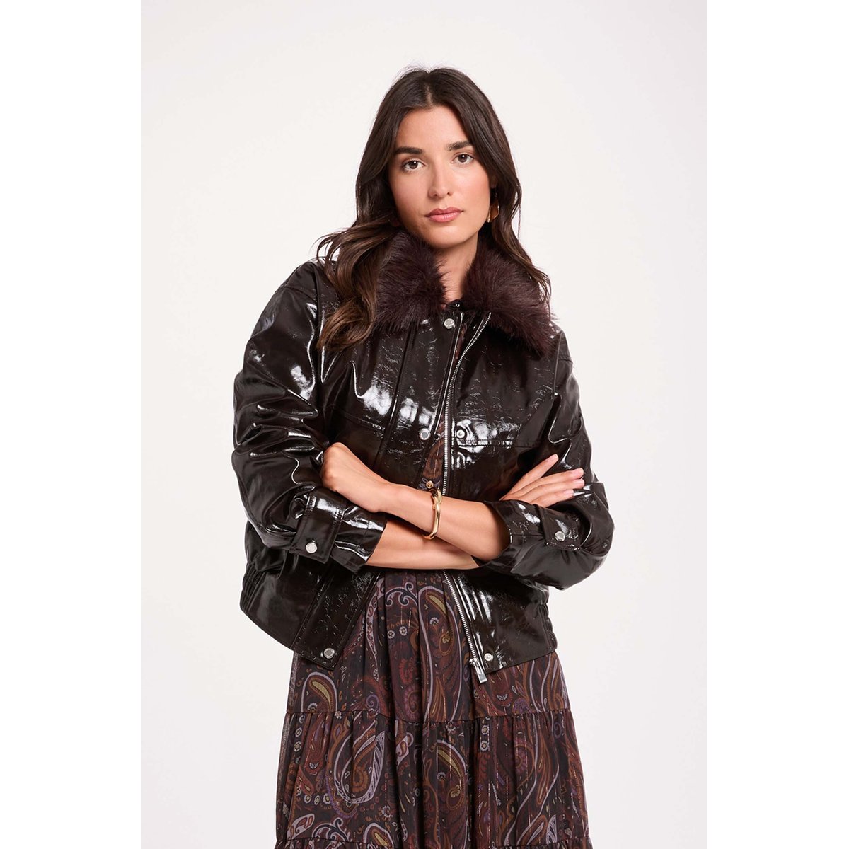 Blouson col marron foncé, MORGAN