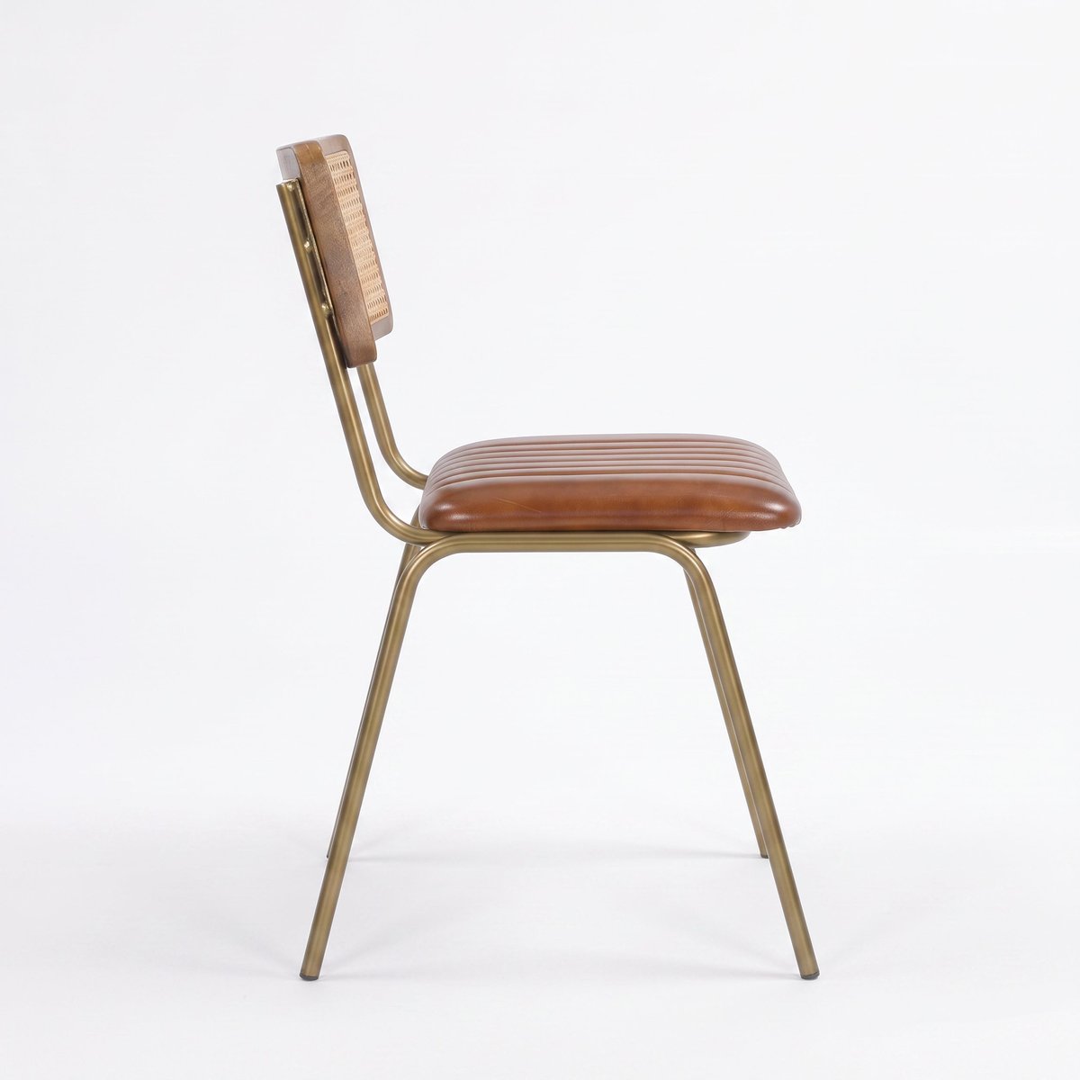 Lot de 2 chaises en cuir et cannage - ARSÈNE marron et métal doré, MAISON PAVANE