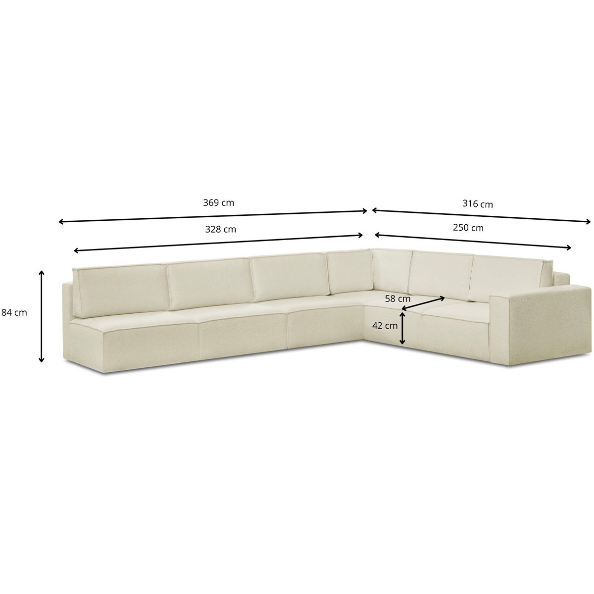 Canapé d'angle gauche convertible 10 places en tissu bouclé - HARPER MOD ecru, HOMIFAB