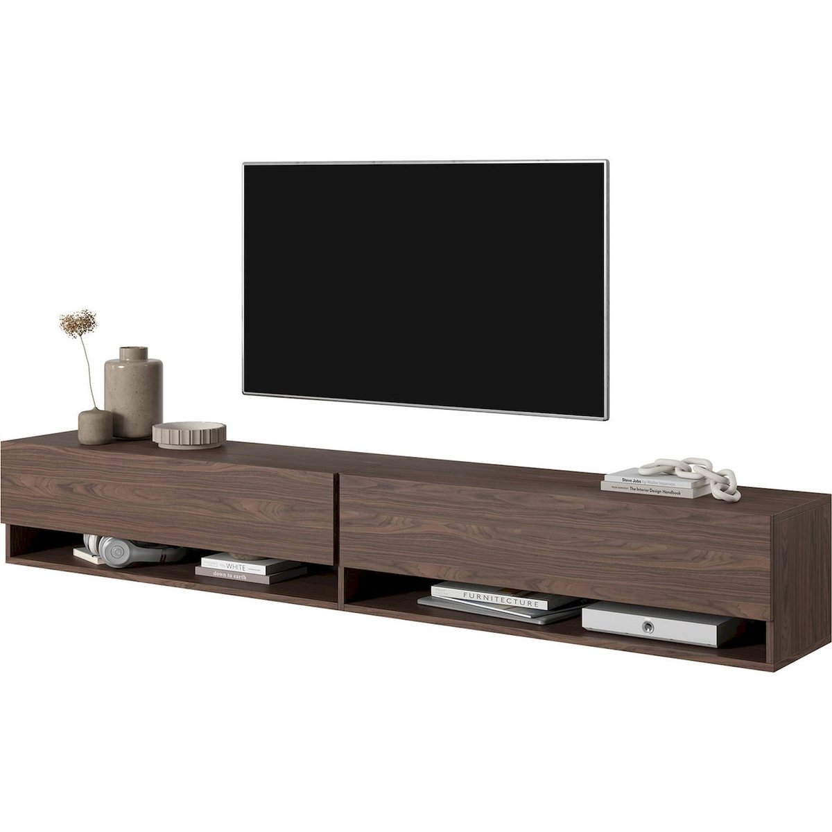 Meuble tv suspendu bois collection MIRRGO noyer, RECOLLECTION