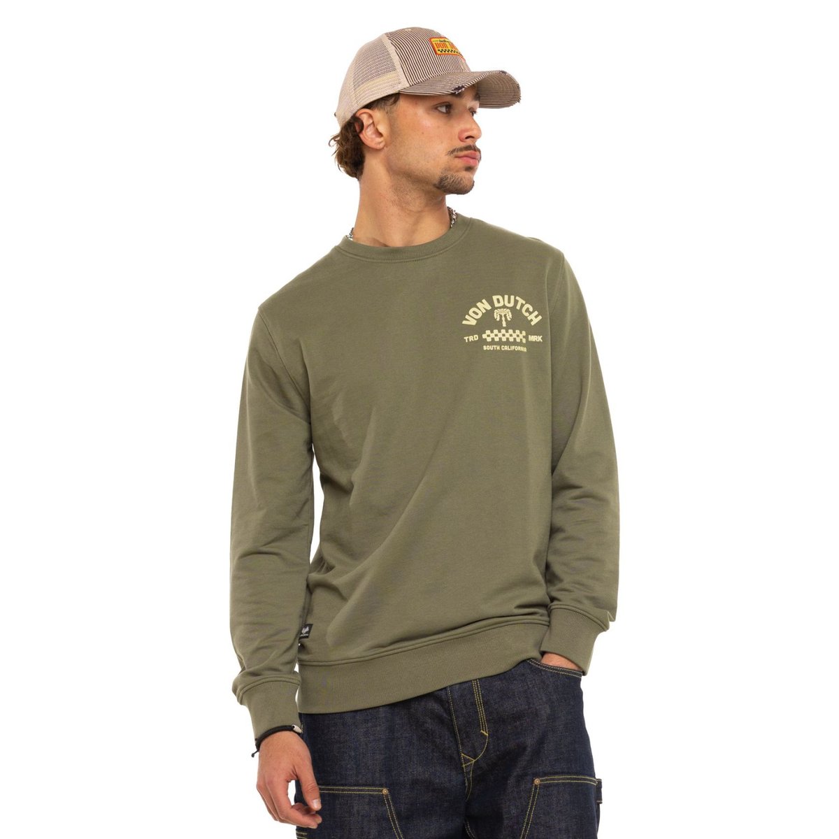 Sweatshirt crewneck CURVE kaki/beige, VON DUTCH