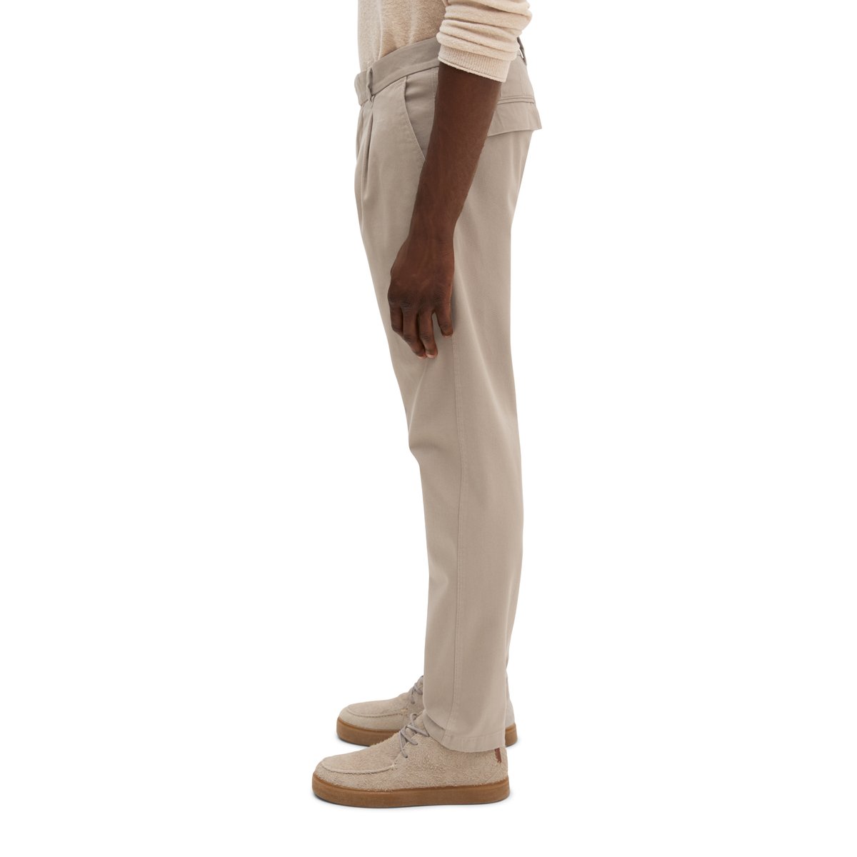 Pantalon chino modèle Osby à plis, coupe fuselée en mélange de coton bio beige, MARC O'POLO
