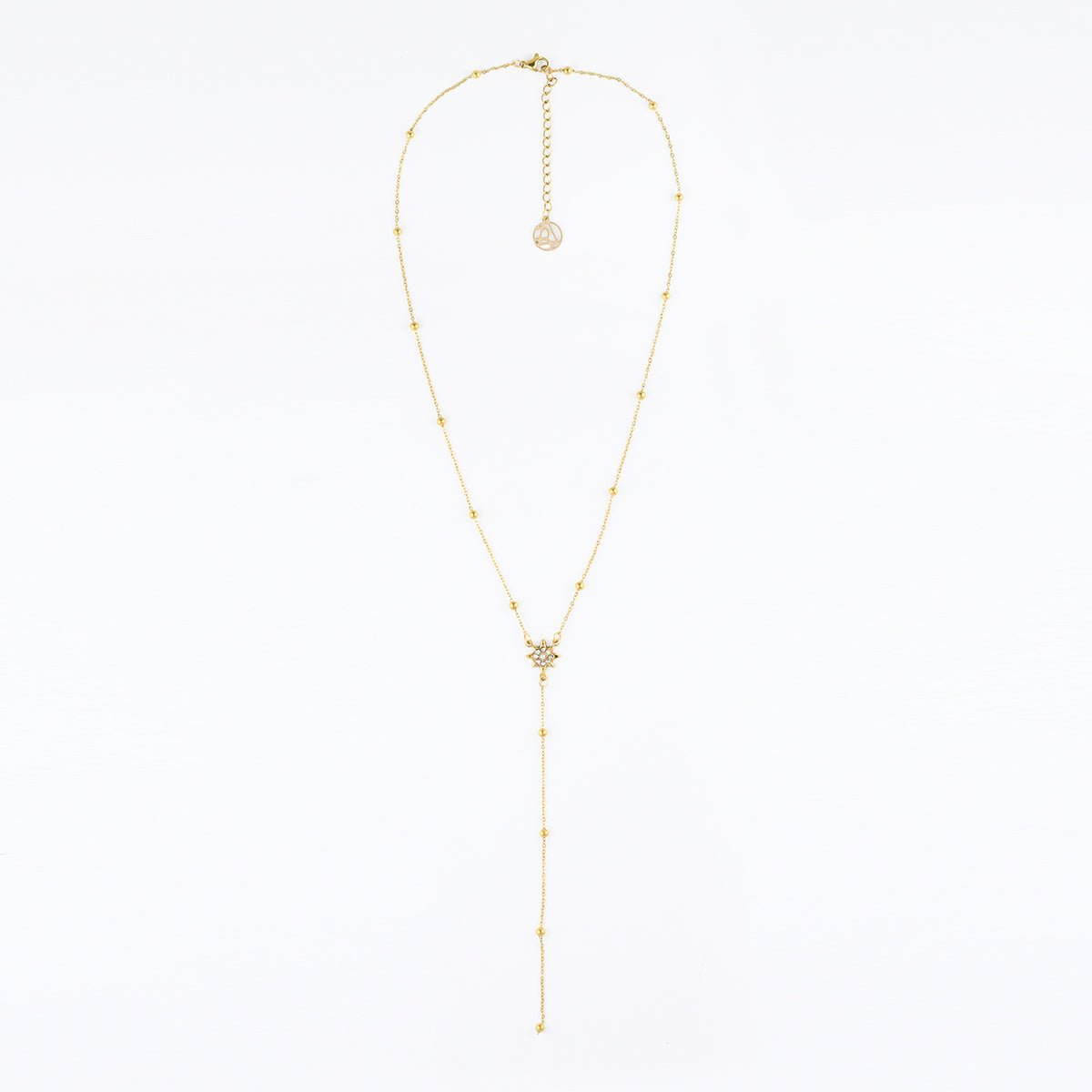 Collier chaîne Y acier inoxydable et étoile strassée doré, BALABOOSTE