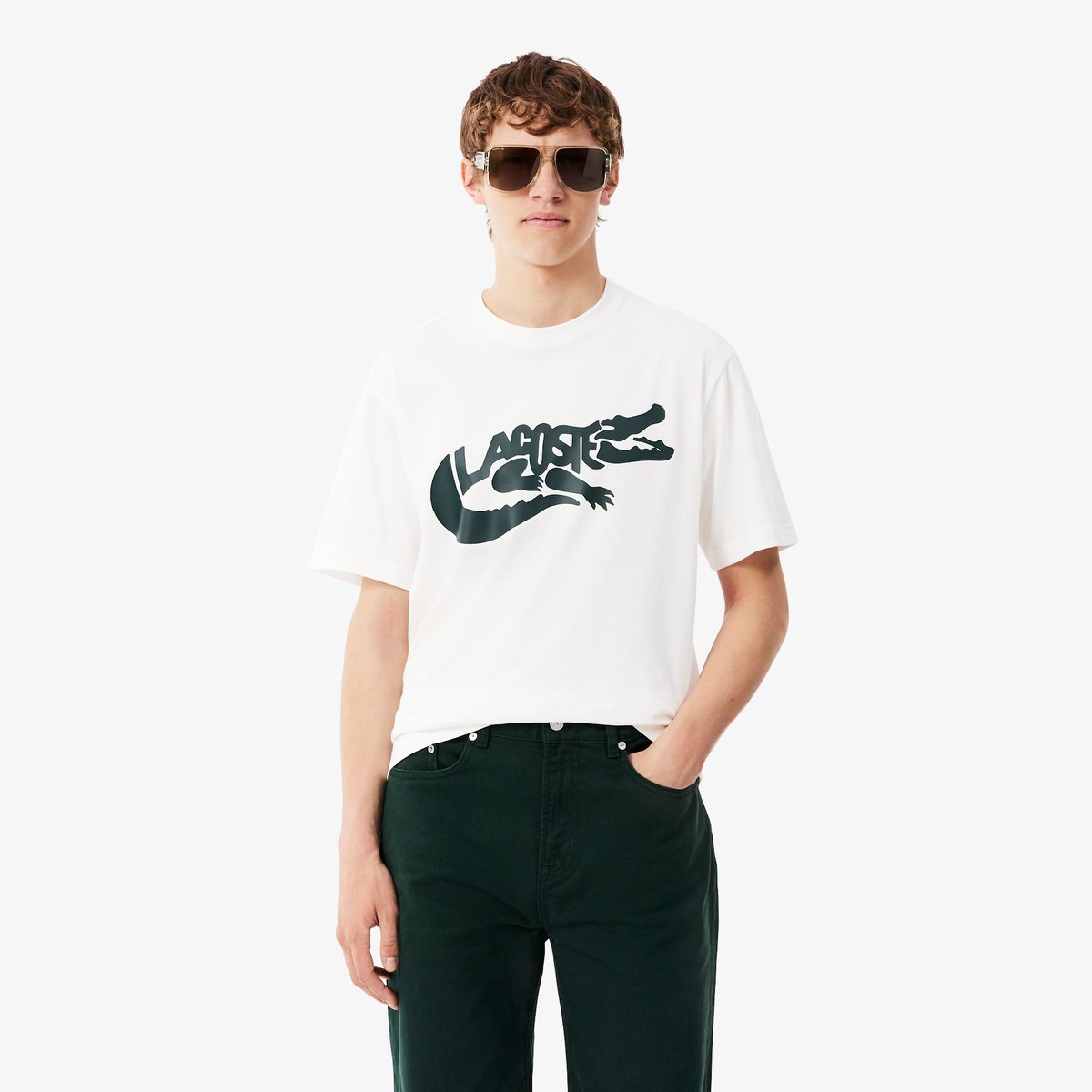 T-shirt coton imprimé classic fit blanc-001, LACOSTE
