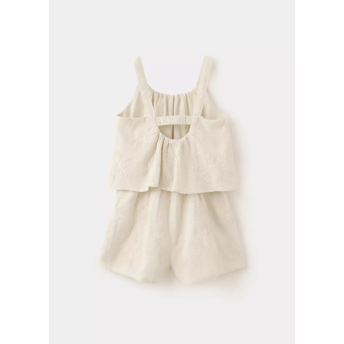Combinaison à bretelles avec broderie florale écru, MANGO KIDS