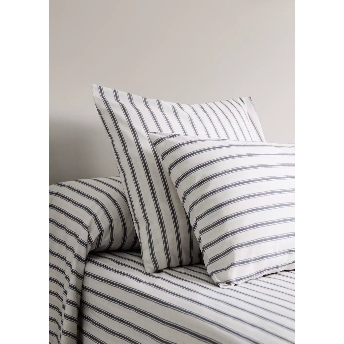 Taie d'oreiller percale de coton 200 fils imprimé rayures 45x110 cm écru, MANGO HOME
