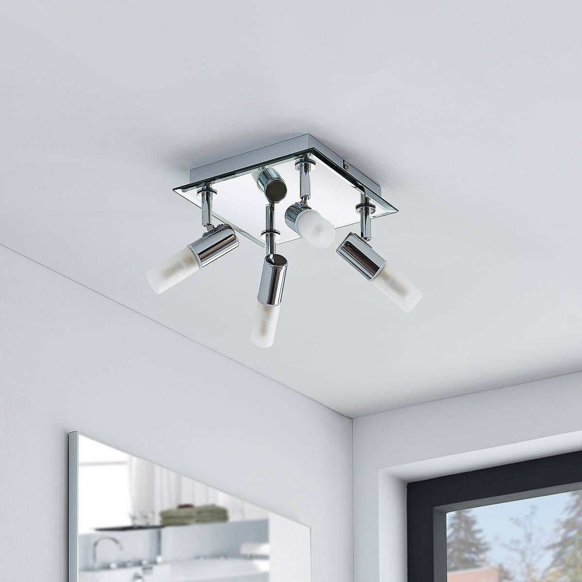 Plafonnier en métal moderne, Zela chrome, blanc, LINDBY