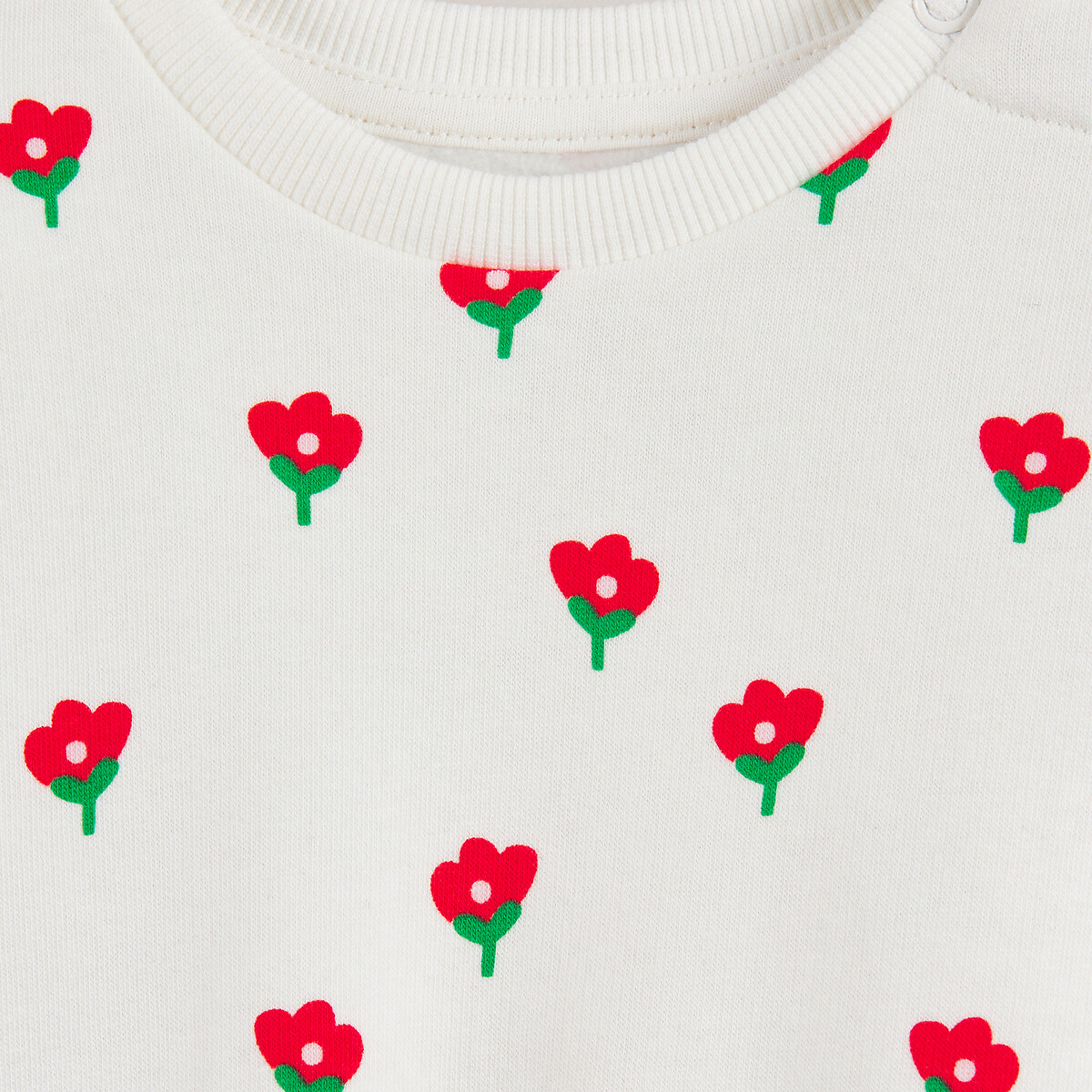 Sweat col rond pressionné, imprimé fleurs imprimé écru, LA REDOUTE COLLECTIONS