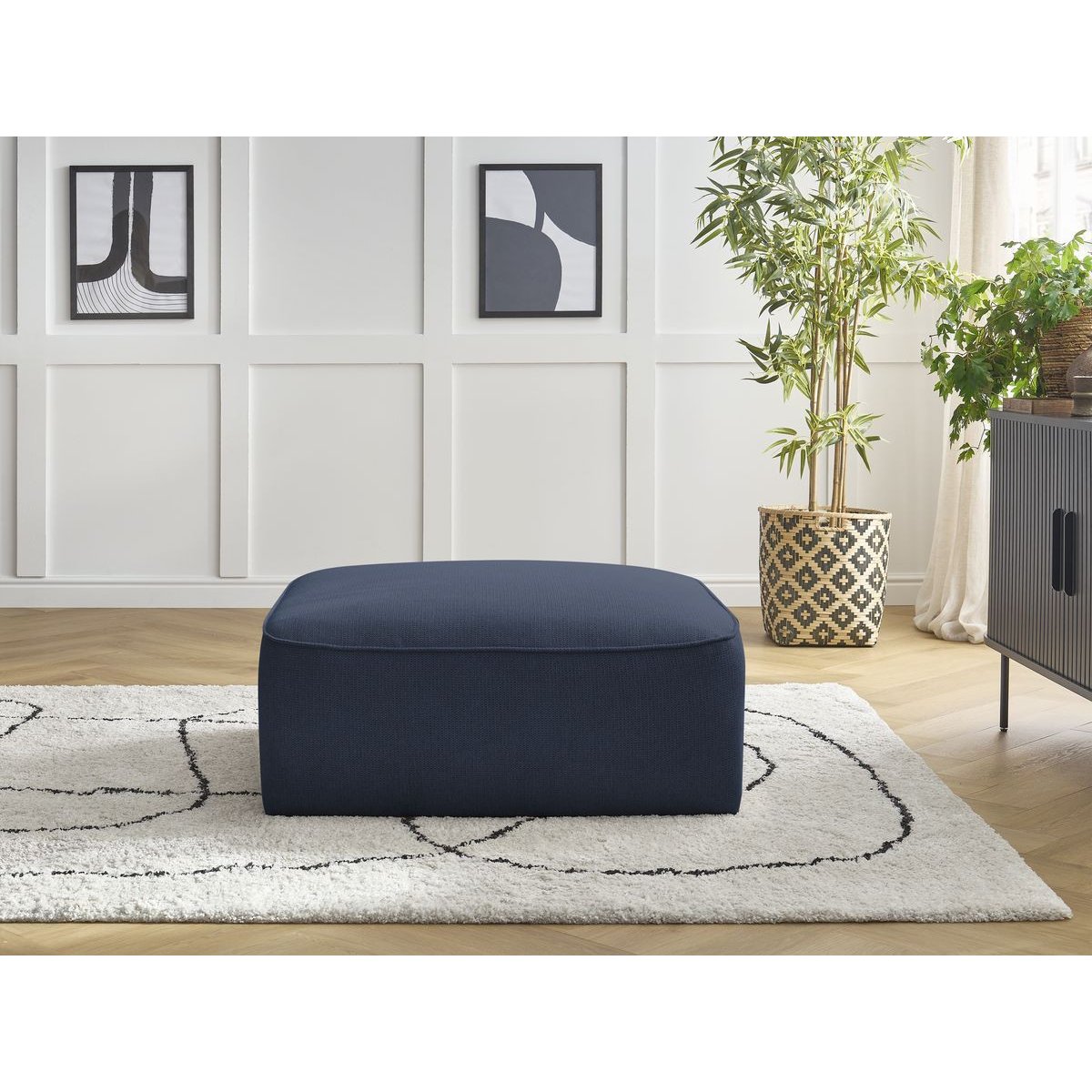 Pouf tissu chiné, LEOPOLD bleu foncé, BOBOCHIC