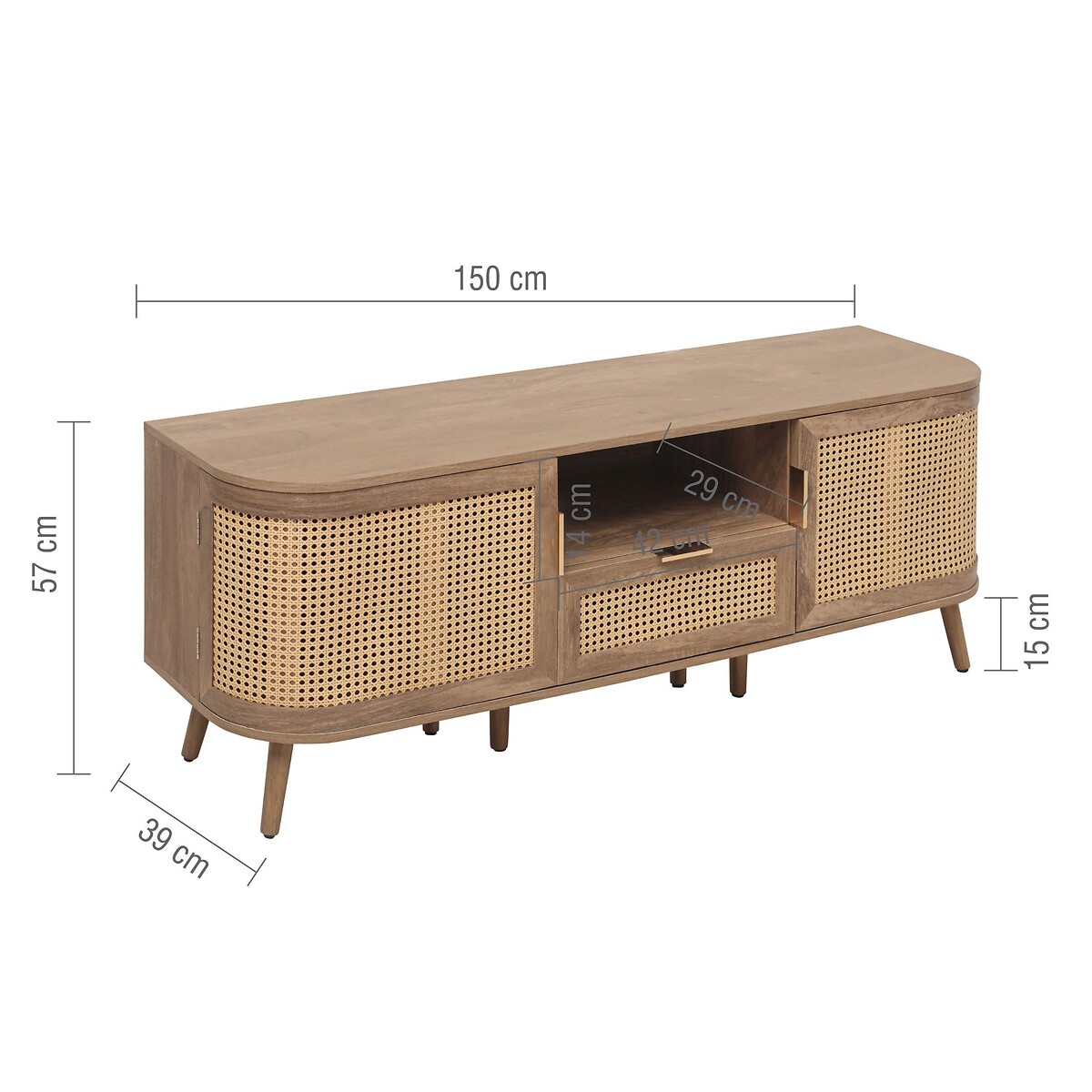 Naya Rattan 2 Door 1 Drawer TV Unit natural oak, SO'HOME