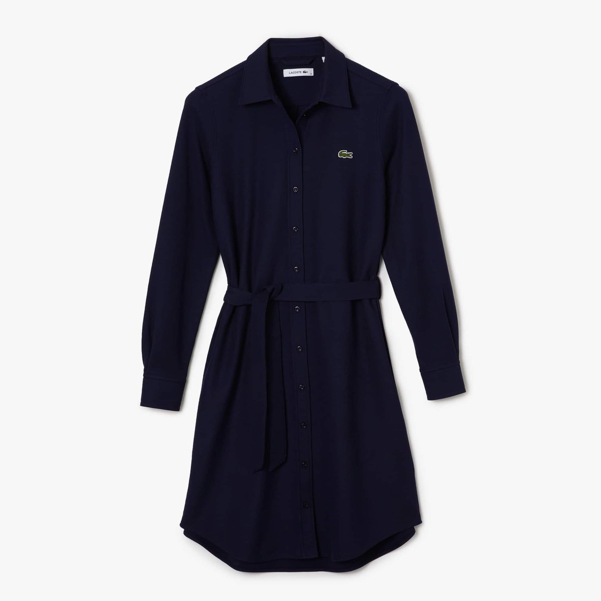 Robe polo avec taille ajustable en piqué de coton bleu-166, LACOSTE