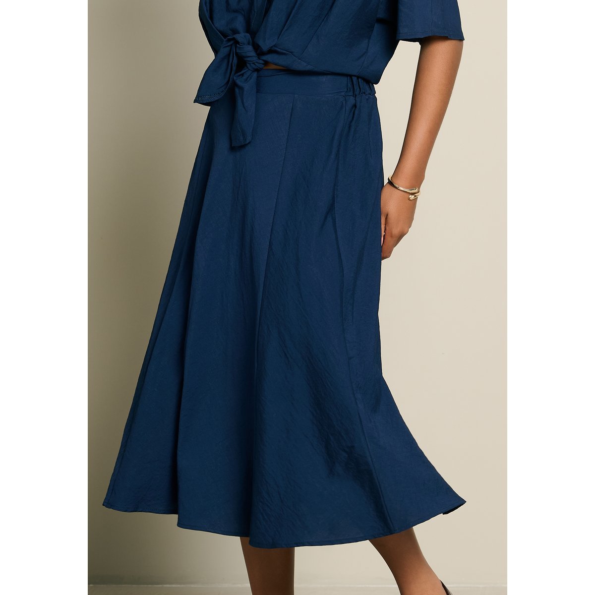 Jupe midi fluide bleu marine, LOLALIZA