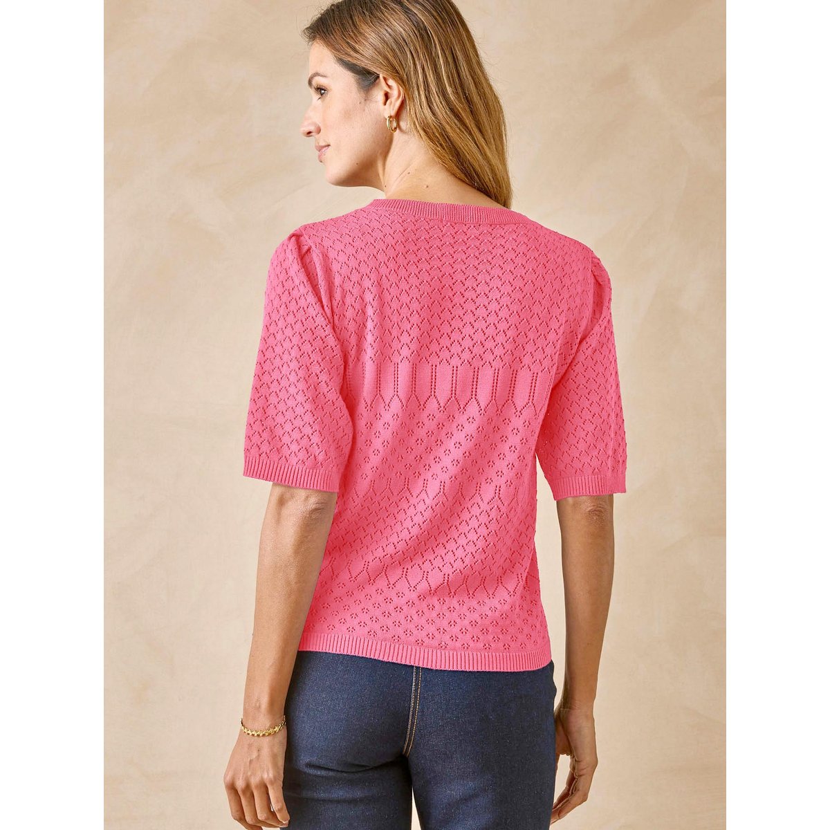Pull maille encolure ronde rose, DAXON