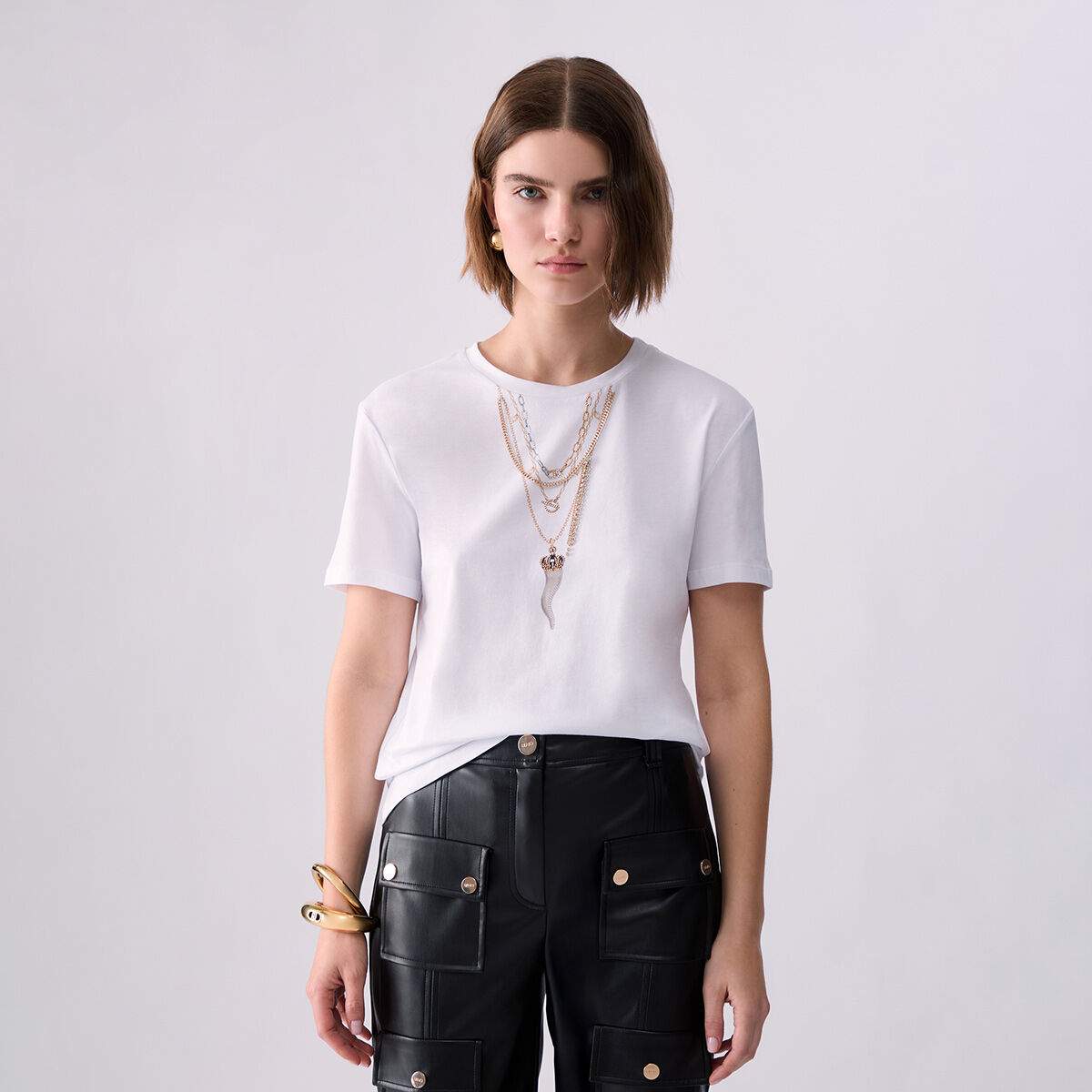 T-shirt imprimé blanc et chaîne, LIU JO
