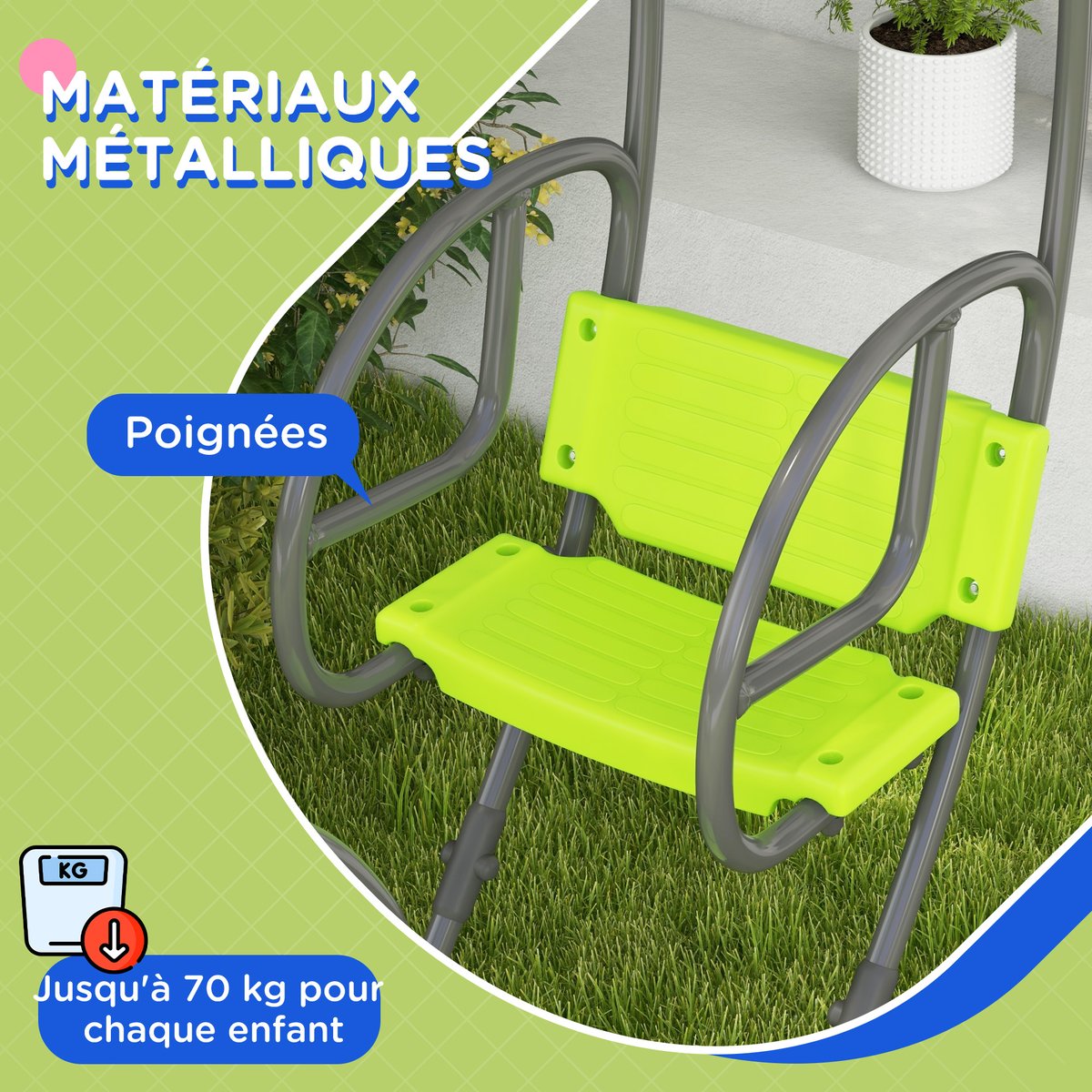 Balançoire pour enfants Métal Vert vert, OUTSUNNY
