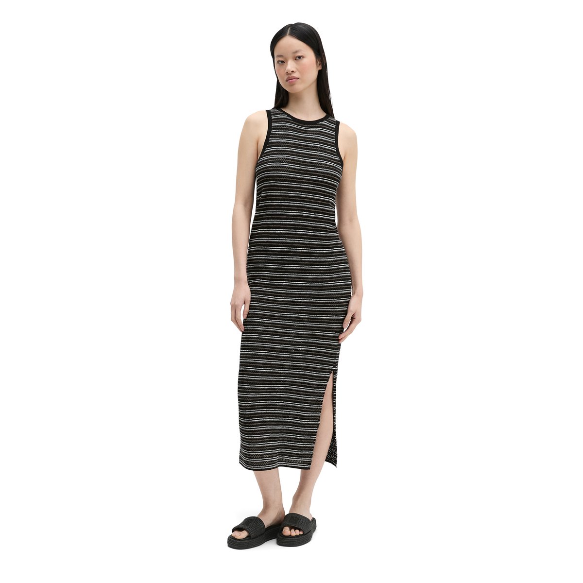 Robe ajourée slim en coton et lin mélangés noir, MARC O'POLO