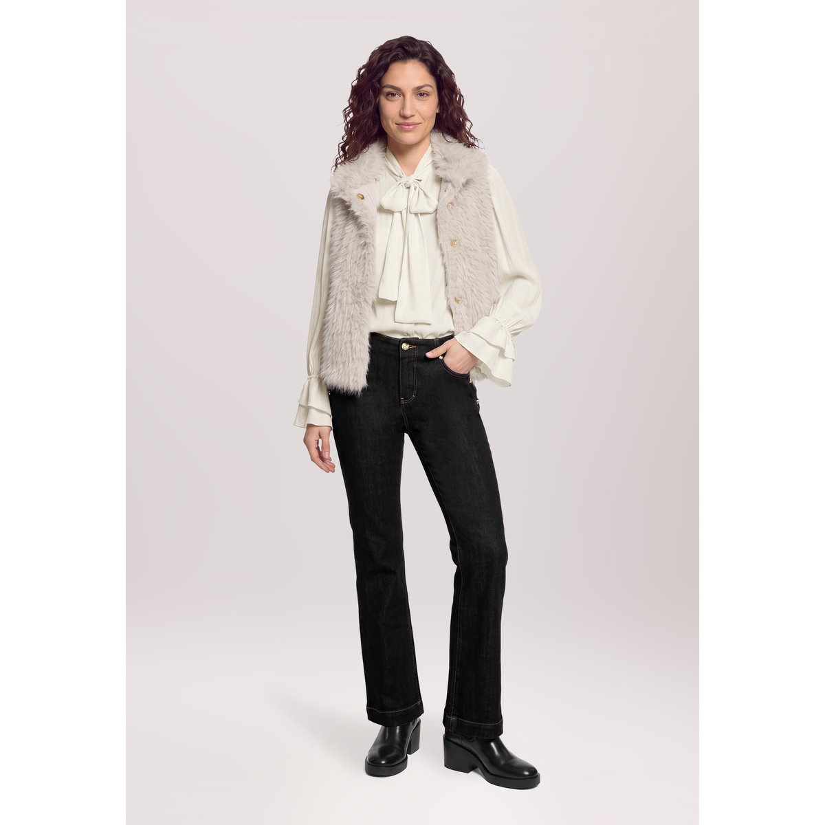 Veste imitation fourrure à poches extérieures gris, CARTOON