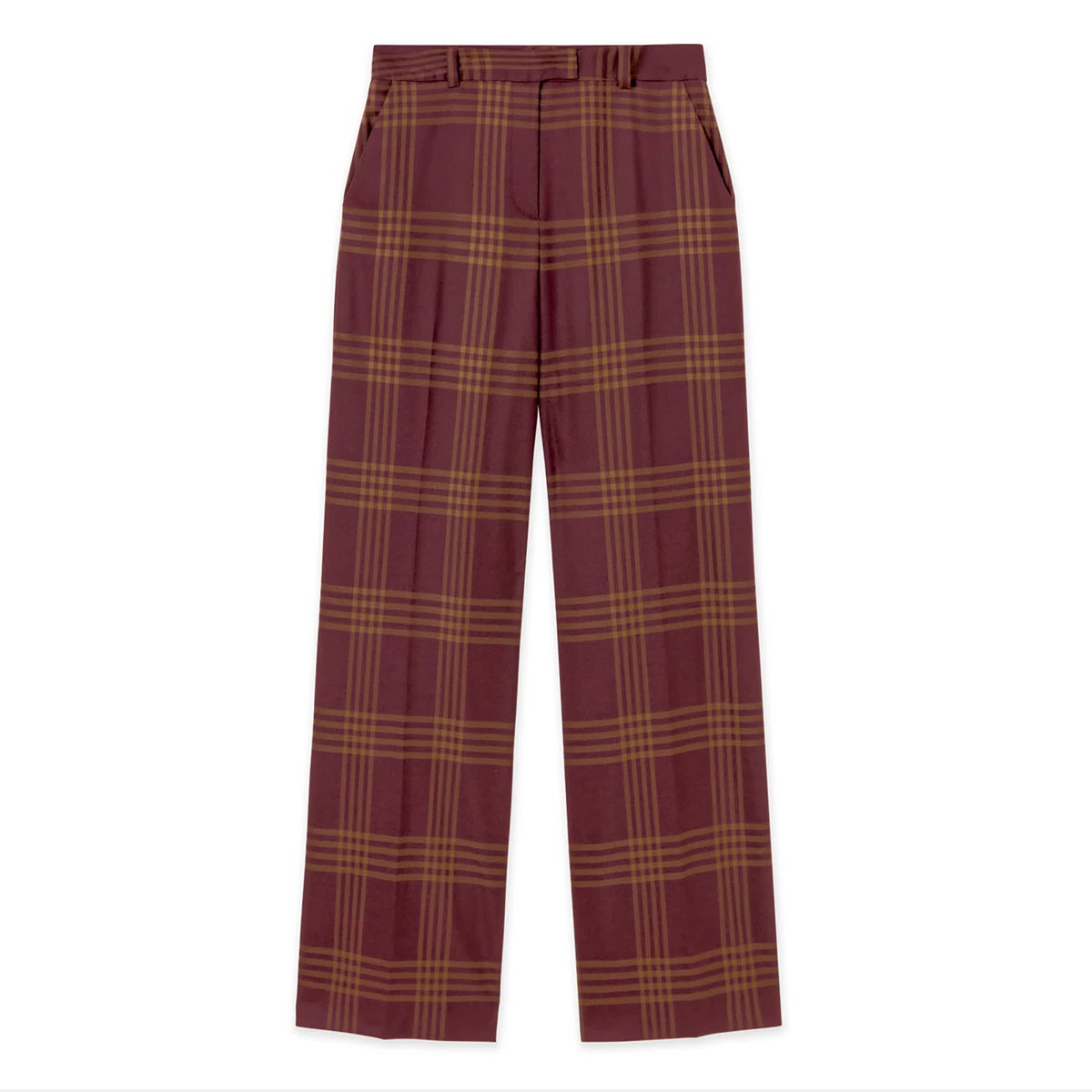 Pantalon large à carreaux taille haute bordeaux, LOLA CASADEMUNT