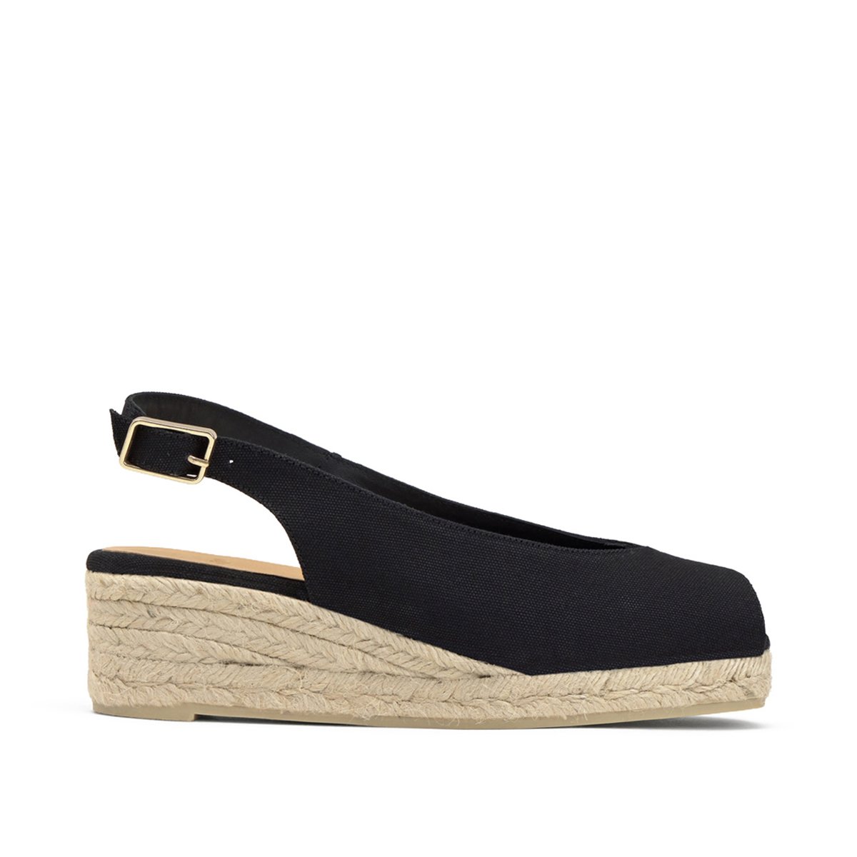 Espadrilles compensées en coton bio à bout carré ouvert DOSALIA PLATFORM noir, CASTANER