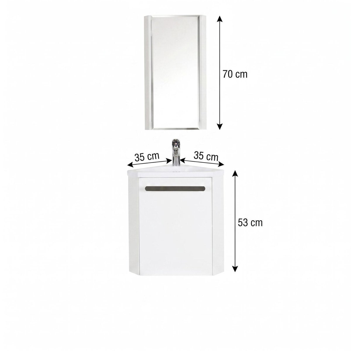 Ensemble lave-mains angle suspendu avec robinet et armoire d'angle SKINO blanc brillant, MOB IN