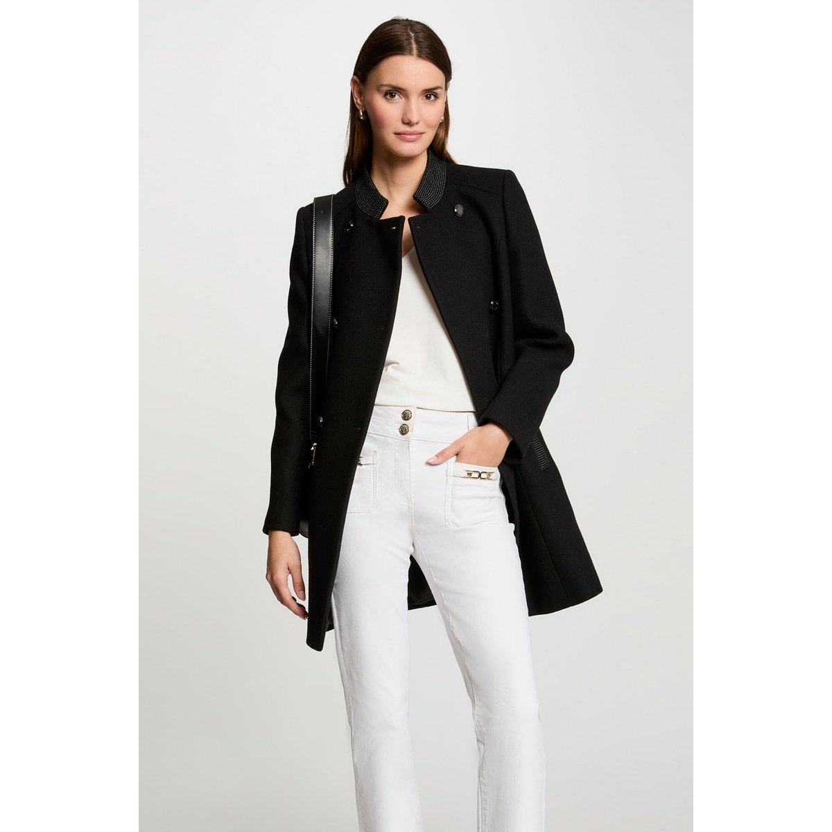 Manteau long boutonné noir, MORGAN