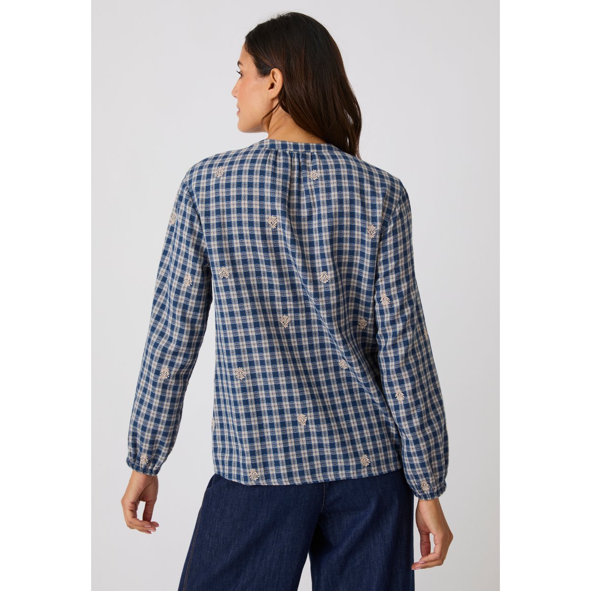 Blouse carreaux rebrodés bleu marine carreaux, DAMART