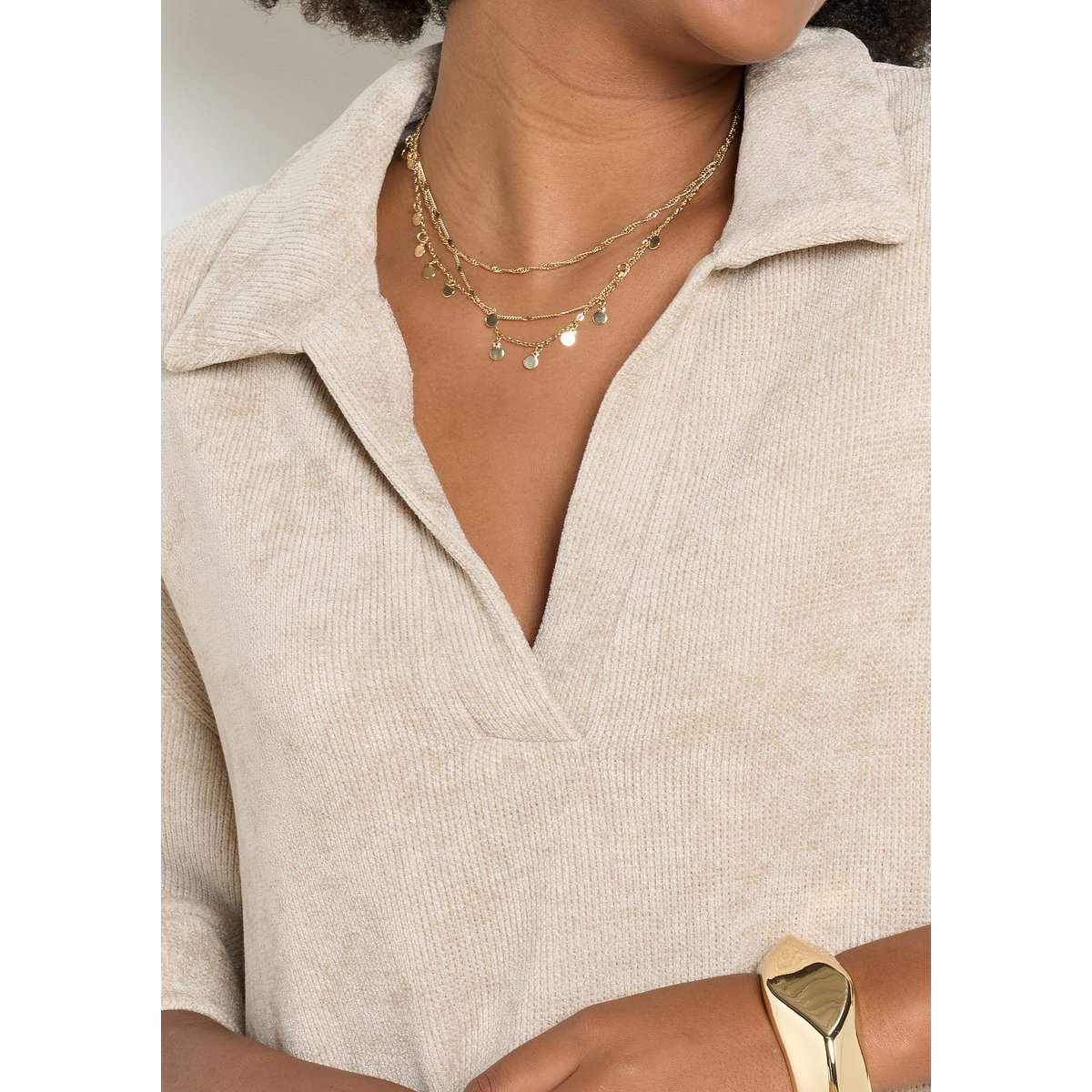 Robe polo en velours beige classic, LOLALIZA