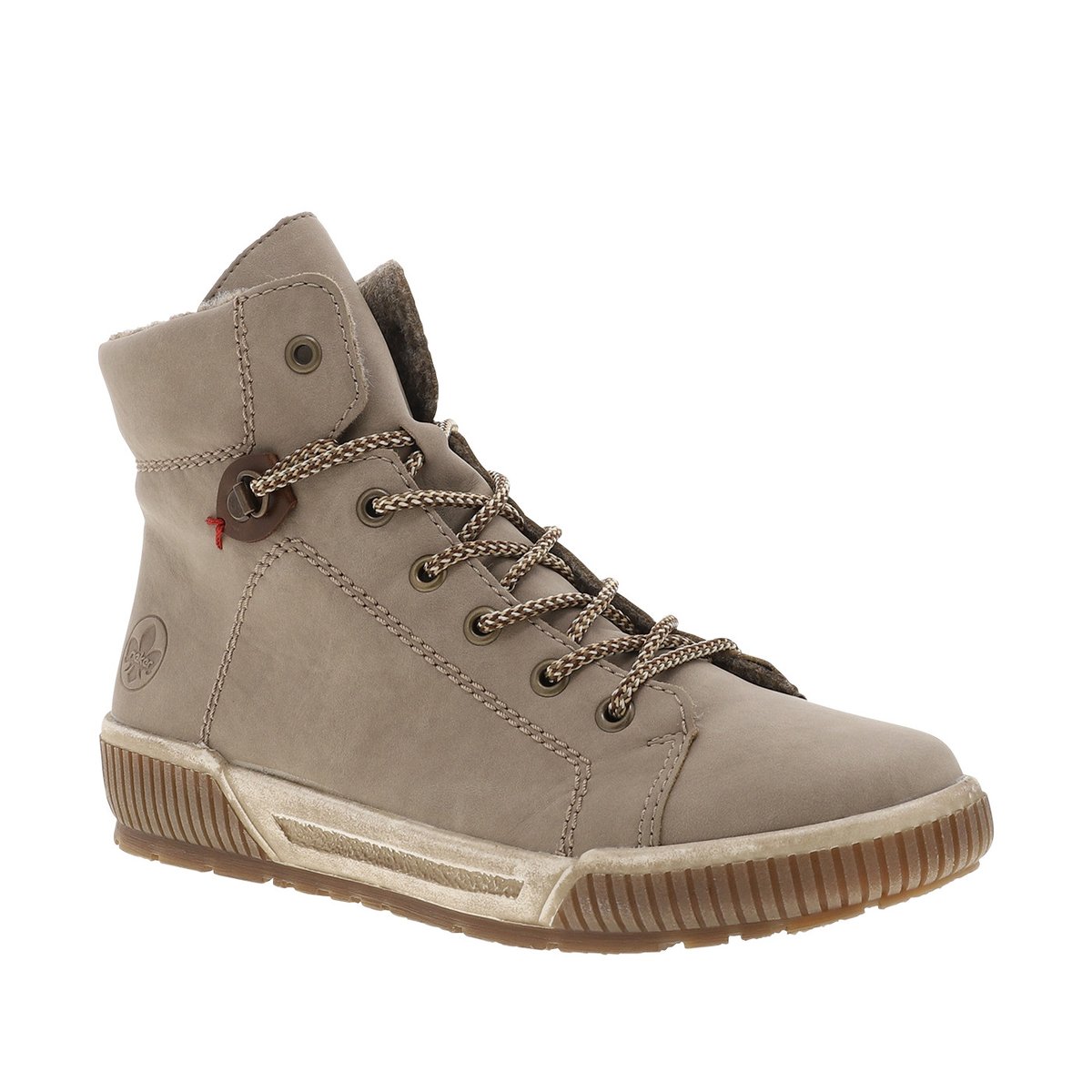 Baskets beiges fourrées à lacets ronds bicolore tressés et fermeture zippée beige, RIEKER