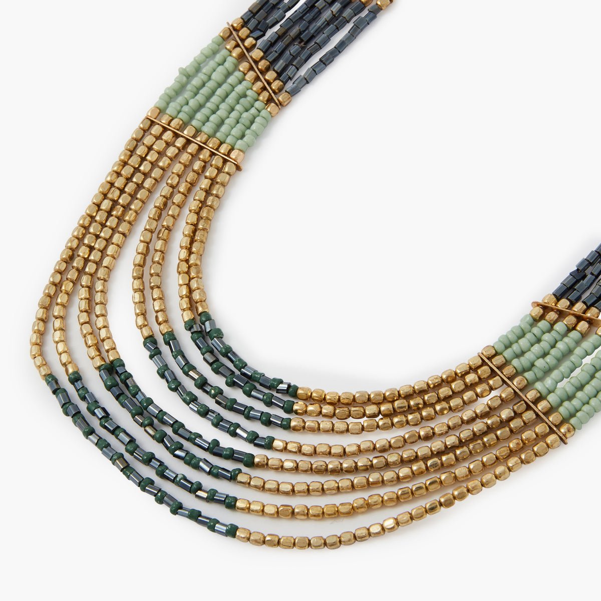Collier plastron perles de rocailles vert et doré vert, BALABOOSTE