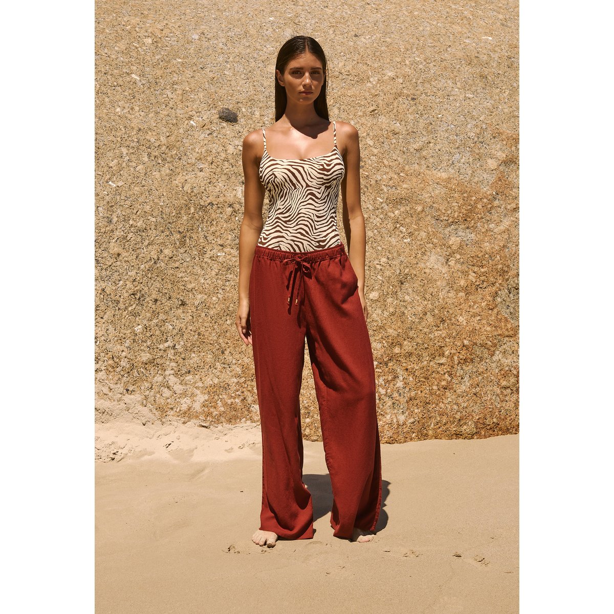 Pantalon fluide élastiqué CHILL BEACH marron, ETAM