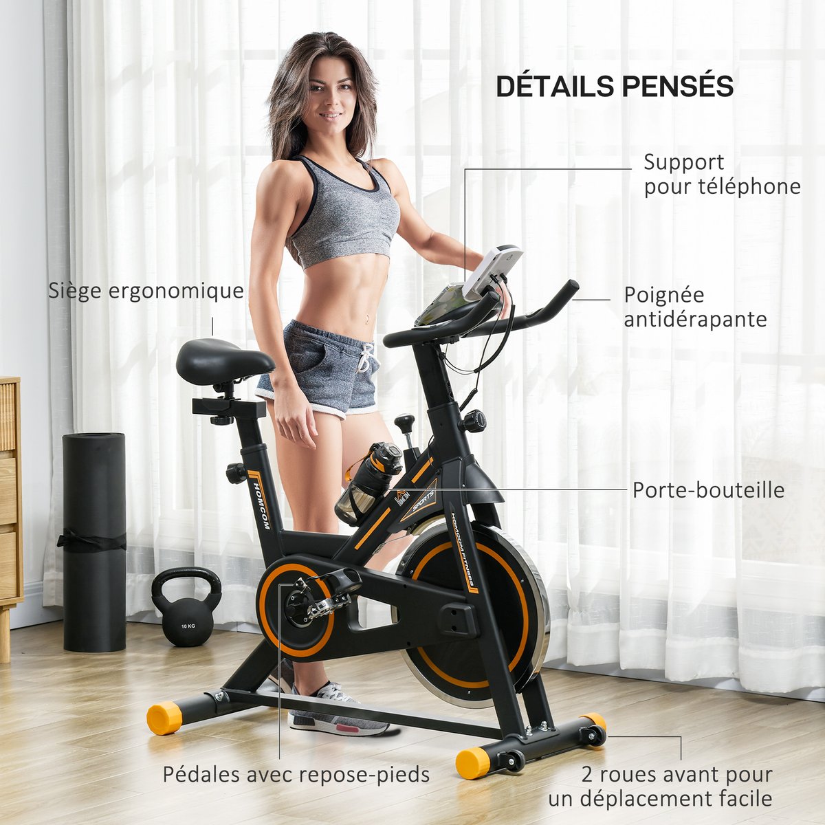 Vélo d'appartement Acier Orange noir, HOMCOM