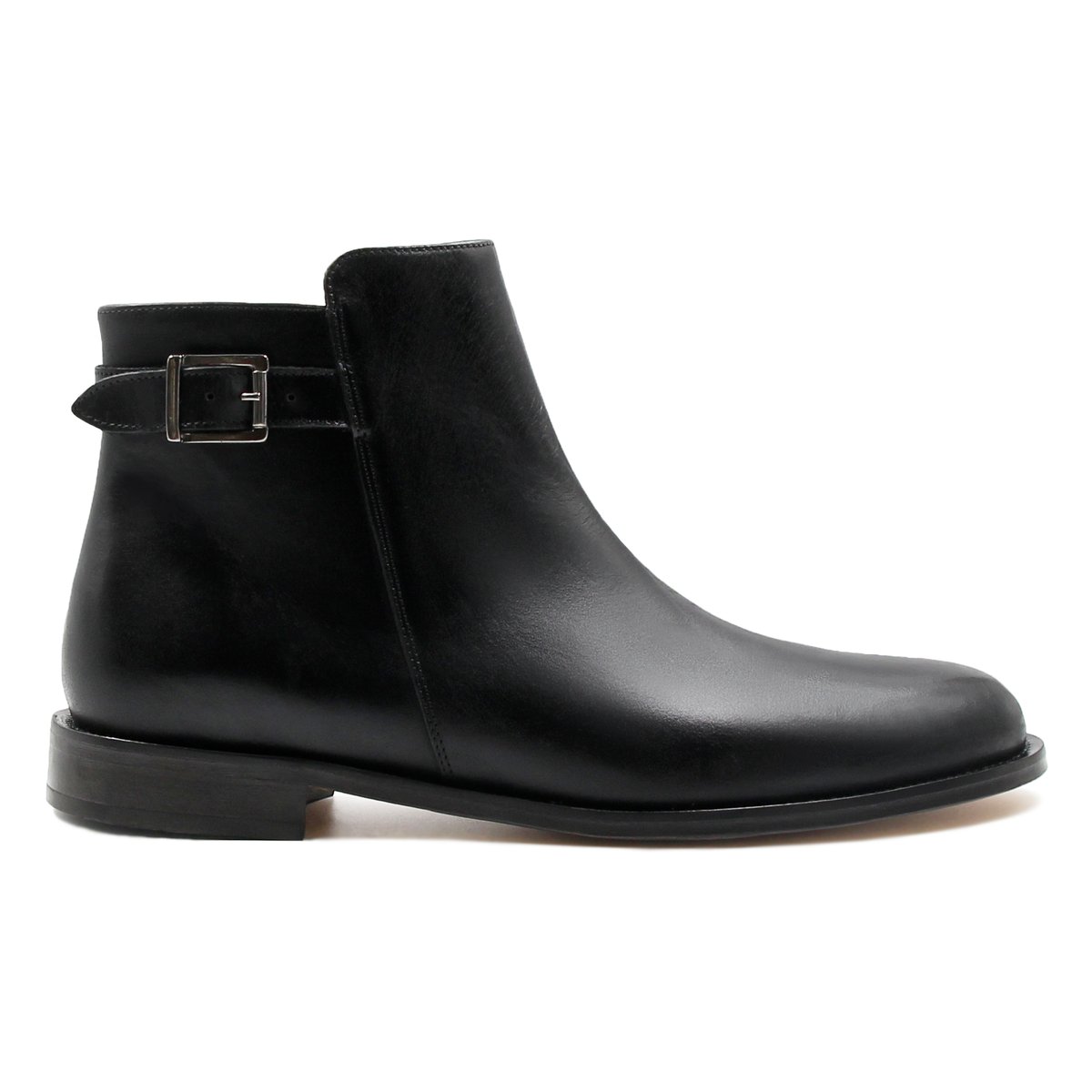Boots à boucle cuir lisse noir, JULES & JENN