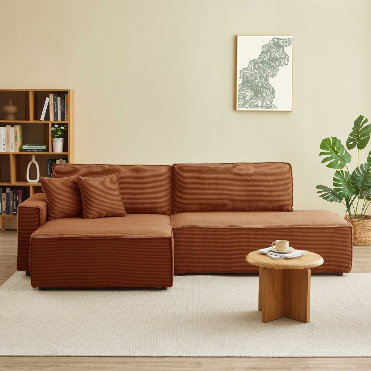 Canapé d'angle gauche convertible velours ZOLA terracotta, BAÏTA